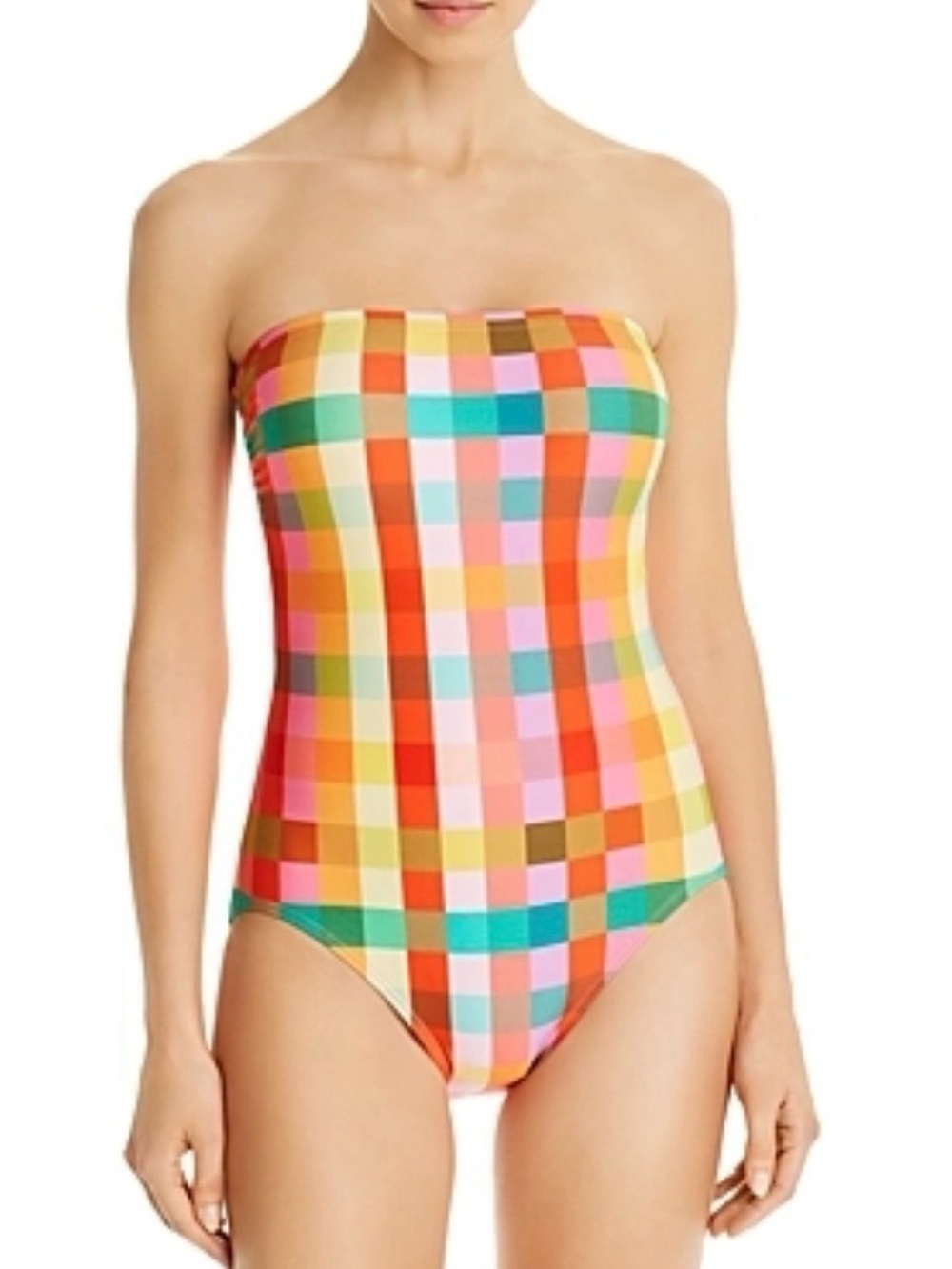 Kate Spade Garden Plaid Classic Bandeau One-piece swimsuit swimmers Small S